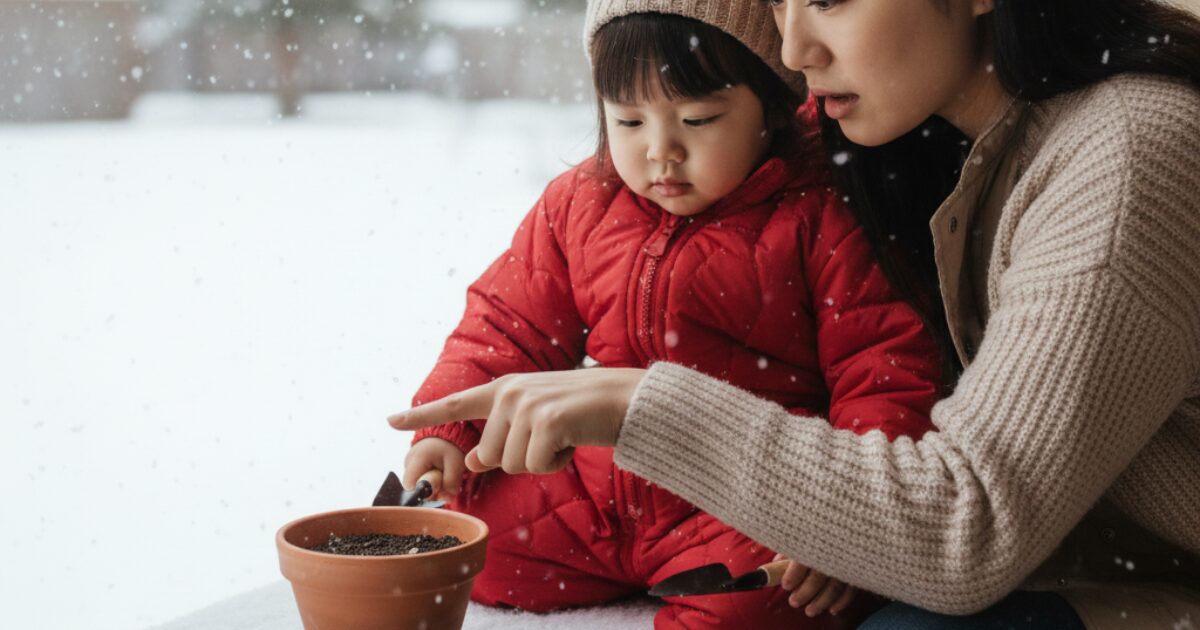 親子で種を撒いたのにプランターに何も出てなくって放心状態